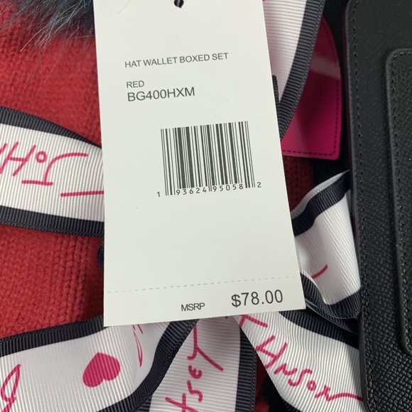 Betsey Johnson Women's Hat & Card Case 2 Piece Boxed Gift Set Black & Red 6153 - Picture 8 of 9